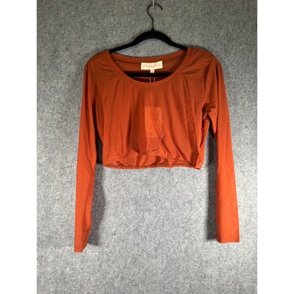 Pretty Angel Top Women L/XL Long Sleeve‎ Cropped Orange Mesh Hippie Boho NWt A4 - Picture 1 of 7